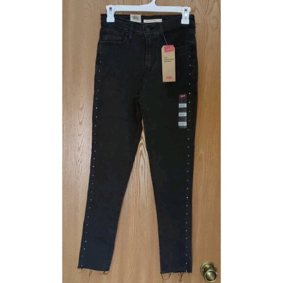 Levis Premium 721 Womens Jeans Size 6 Medium 28" High Rise Skinny Black New - Picture 1 of 10